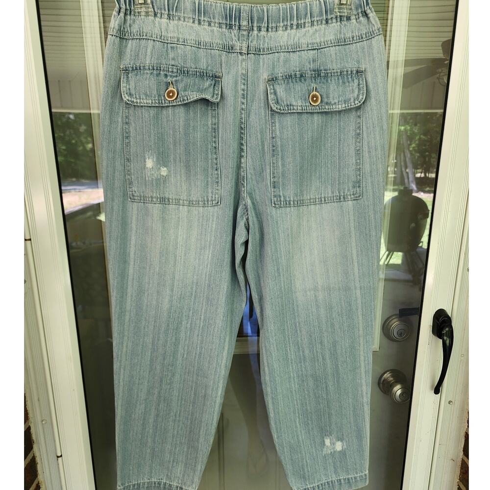 Easel Women's L Denim Joggers Distressed Light Blue Elastic Waist Relaxed Boho - Picture 3 of 6